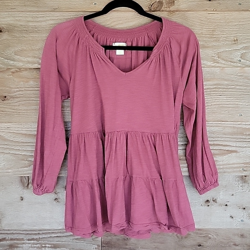 Maeve by Anthropologie Isola Size XSmall Rose Tiered Babydoll Long Sleeve Top